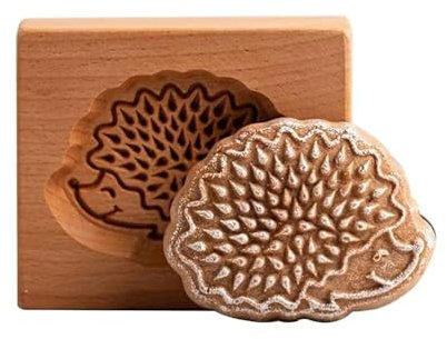 SENIURIS Keksformen aus Holz, Backen, Keksstempel für Party-Backen, Bäckerei-Prägung, Kekse, Ausstechformen für Holloween, Erntedankfest und Weihnachten. (Igel)