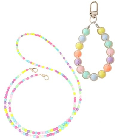 QLEUIFT 2 pcs Longe de Téléphone Portable, Coloré Bijoux de Telephone, Collier Telephone Portable avec Patch, Dragonne de Lanière de Téléphone, Bracelet Telephone pour Femmes Filles
