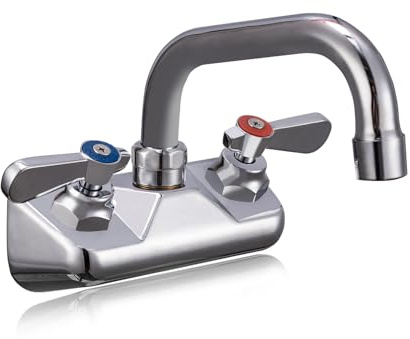 Phivan Commercial Sink Faucet - Leak Free Brass 4 Inch Wall Mount 2 Hole, 6 Swivel Spout 3 Compartment Sink Faucet for Restaurant/Industrial/Kitchen/Laundry/Bar