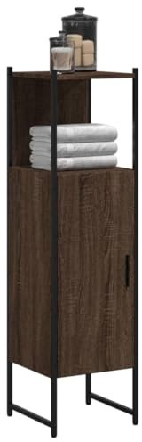 Homgoday Badschrank Badezimmerschrank Beistellschrank mit viel Stauraum Badmöbel Aufbewahrungsschrank für Badezimmer, Wohnzimmer Braun Eichen-Optik 33x33x120,5 cm Holzwerkstoff