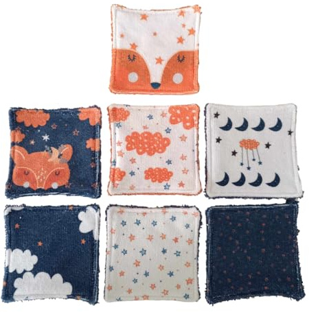 Lot de 7 lingettes microfibre bambou et coton - thème renard 2