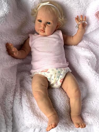 RXDOLL 60CM Große Größe Reborn Kleinkind Mädchen Realistische Baby Puppen Die echt Aussehen Baby Puppe Weicher Stoffkörper Gewichtete Reborn Kleinkind Puppe mit Blondem Haar