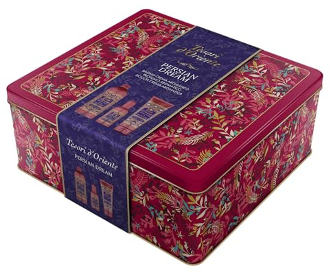 Tesori d'Oriente Geschenkset, Badecreme 500 ml, Duschgel 250 ml und Parfüm aromatisch 100 ml, Duft Persian Dream, Geschenkverpackung, Blechdose