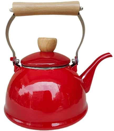 PAMINGONO Bollitore da Tè in Smalto Rosso 1.4l Resistente alla Ruggine e Facile da Usare per Tavolo da Tè o Casa Professionale Colore Casuale