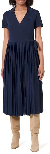 Tommy Hilfiger Robe Polo Femme 1985 Pleated Wrap à Nouer, Bleu (Dark Night Navy), L