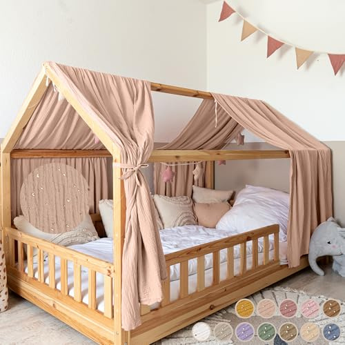 lilimaus Hausbett Himmel mit Gold Applikation [in 12 Farben] Betthimmel | Hausbett aus 100% Baumwolle Musselin - Stoffhimmel für Hausbett Deko Mädchen, Jungen - Himmel für Hausbett Kinderbett Vorhang