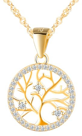 Collier Arbre de Vie pour Femme en Argent 925 Arbre Généalogique avec Zircon Pendentif Collier Bijoux de Mode Brillant Or Chaîne avec Esthétique Pendentif Cadeau pour Fille Epouse Maman Famille