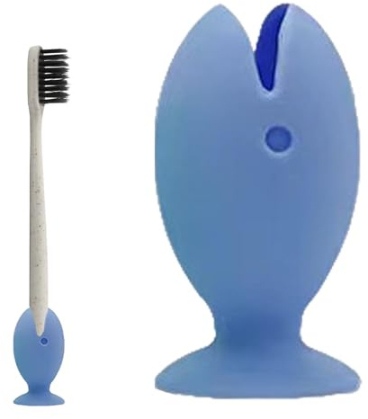 Supporto in silicone antipolvere, porta spazzolino da denti, a forma di pesce, pratico ventosa | custodia portaoggetti multifunzione, accessorio da bagno per mantenere il tuo spazzolino da denti al