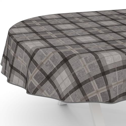 ANRO Wachstuchtischdecke Wachstischdecke Wachstuch Tischdecke abwaschbar Gartentischdecke Rustikal Karo Oval 240x140cm mit Saum (Eingefasst)