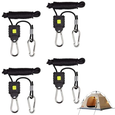 Verstellbarer Seilspanner, Robustes Spannseil mit Karabiner, Windfest, 2M,1/8 Zoll Abspannseile & Schnurspanner, Ratchet Hanger für Camping, Sonnensegel, Zelt(4 Stück)
