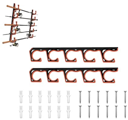 Generisch Angelrutenhalter für Garage und Wand, 5 Ruten Aufbewahrungssystem, Horizontale Wandmontage mit Schutzpolster, Angelruten-Aufbewahrung (1)