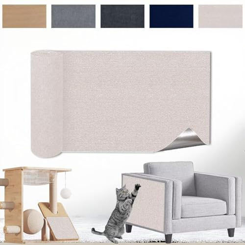 Kratzmatte Katze Selbstklebend - Kratzschutz Sofa Anti Kratz Folie Kratzwand für Katzen Frei DIY Geschnitten 30x200CM Off-White