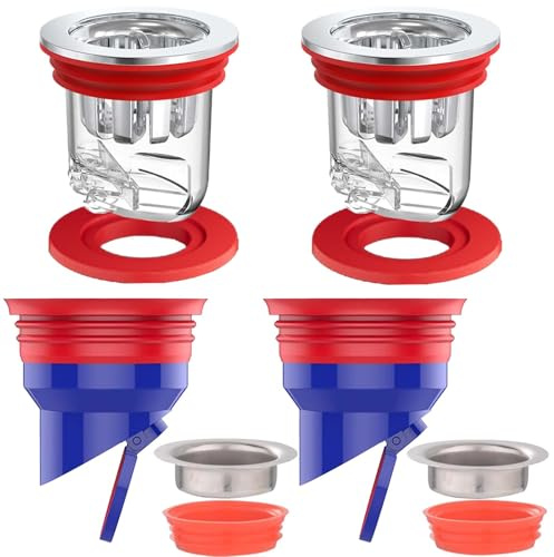 SVOCK 4Pcs Shower Floor Drain Backflow Preventer, Odor-Proof & Anti-Clogging Floor Drain Plug, 2 Pcs 35-52mm & 2 Pcs 32-55mm, Silicone & Stainless Steel Rings