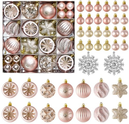 Sensong Weihnachtsbaum Dekoration Kugel Set, 40 Stücke Weihnachtsbaum Kugel Dekoration, Plastik Dekorationen Weihnachtsdekoration Set für Weihnachten Hochzeit Party Dekoration Roségold Champagner-Gold