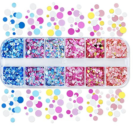 Lot de 12 grilles rondes de décoration à paillettes pour moules en résine époxy - Accessoires de bricolage - Pour faire des ongles colorés - Paillettes - Matériaux de remplissage en résine