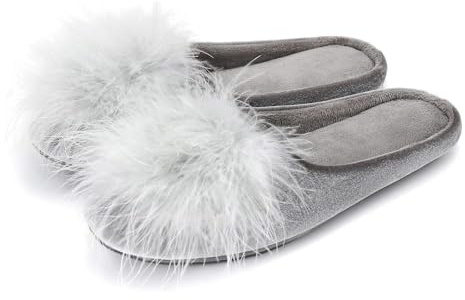 BCVIA Women's Cozy Velvet Memory Foam House Slippers Fuzzy Feather Indoor House Shoes