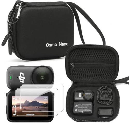 Lemxiee Funda para dji Osmo Nano Accesorios + [2 Pieza] Cristal Templado para dji Osmo Nano Protector Pantalla,Funda de Transporte