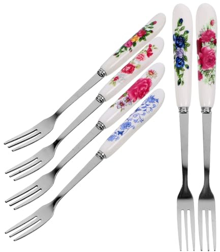 OSALADI Lot de 6 Petites Fourchettes à Dessert en Acier Inoxydable Manche en Céramique Coloré Fourchette à Gâteau Pratique et Résistante à L'Usure Accessoires de Pâtisserie Portables