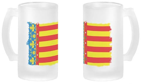 MERCHANDMANIA Jarra cerveza cristal bandera de valencia españa comunidad autonoma esmerilada esmerilado 500ml