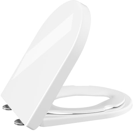 Toilettendeckel mit Kindersitz Absenkautomatik, WC Sitz Klobrille Toilettensitz Antibakteriell & UV-beständig UF-Duroplast Quick-Release Klodeckel mit Kindereinsatz, Lang D-Form Weiß
