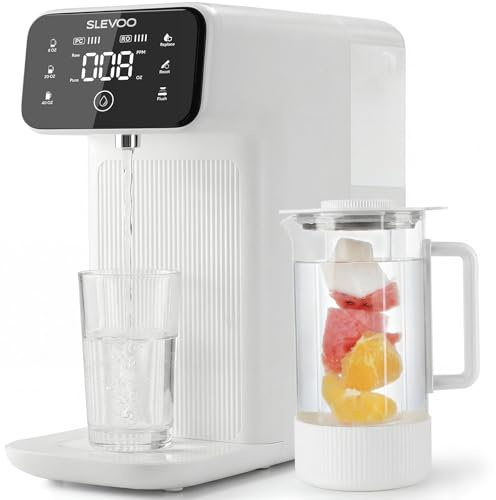 Auftisch Osmoseanlage Trinkwasser,6-stufiger Filtration gegen Nitrat & PFAS,Abwasserverhältnis 4:1,TDS-Monitor, 4L-Tank, 1,2L Remineralisierungs-Glaskrug für alkalisches Wasser,Null-Installation,Weiß