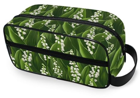 tplaotee White Lily Of The Valley Flowers Green Leaves Portable Cosmetics Bag with hanging hook Waterproof Hanging Travel Toiletry Bag Travel-Size Accessories