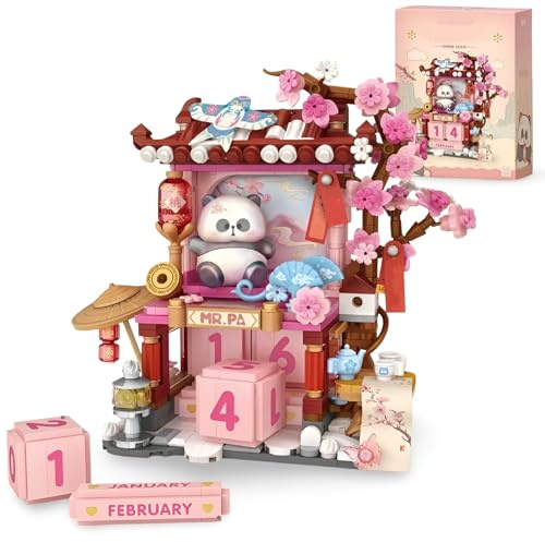 Panda Architecture Building Set, 736 PCS Mini Cute Panda Animals Building Toys with Calendar Blocks, Creative Architecture Bricks Model, Gifts for Teens and Adults