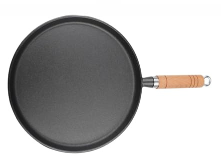 Wodsty Padella in ghisa con manico in legno, 20 cm, 23 cm, 26 cm, colore: nero