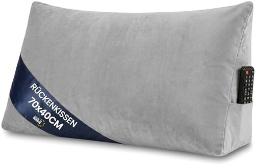 Keilkissen Rückenkissen für Bett und Sofa 70 cm breit - großes Lesekissen Couchkissen Wandkissen – Sofakissen Stützkissen für die Rückenlehne Reading Pillow Rückenstützkissen Grau - Velvet