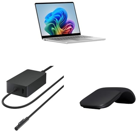 Microsoft Surface Laptop | Copilot+ PC | LCD Touchscreen 13” | Snapdragon® X Plus | 16 GB di RAM | 256 di memoria | Ultimo modello | Platino + Alimentatore da 65 W + Arc Mouse - Kit Smart Working