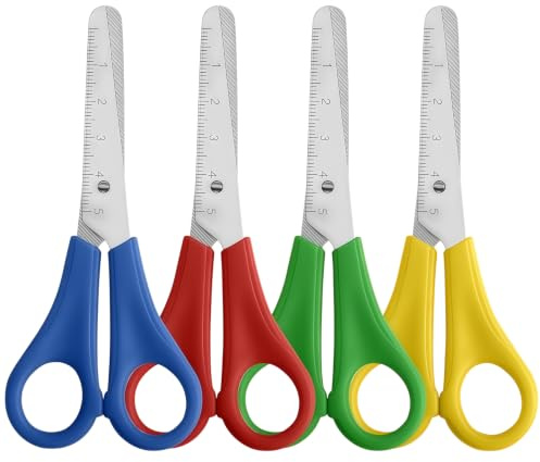 VIVIIHOO 4 Ciseaux pour Enfants Ciseaux de Bricolage Ciseaux d'Apprentissage Pointe Ronde Ciseaux Gaucher Ciseaux École Primaire Ciseaux Tout-Petits dès 2 Ans Lot de Ciseaux à Papier