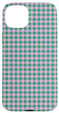 Custodia per iPhone 15 Plus Verde Rosa Mini Gingham Carino Piccolo Check Cottagecore Preppy