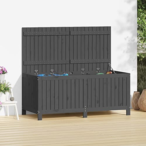 Zentexion Trädgårdskista grå 147 x 68 x 64 cm av massivt trä furu med gasfjäder, väderbeständig förvaringslåda för kuddar, trädgårdsredskap, lämplig som balkong och terrassbox
