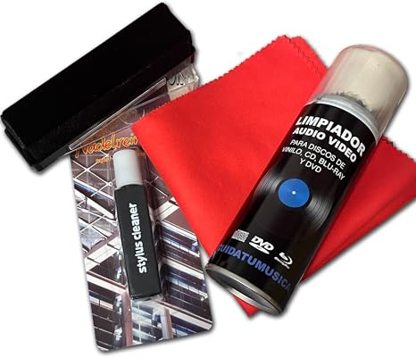Kit Completo de Limpieza Discos de Vinilo y Aguja - 6 Productos para Limpiar correctamente Sus Discos y su Aguja del Tocadiscos - Marca Cuidatumusica/Ref.1827