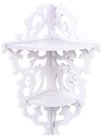 Estink Mensola Angolare da Parete a 2 Ripiani, Design Retrò, 45 cm di Altezza, Scaffale per CD, Libri, Ornamenti, Bianco