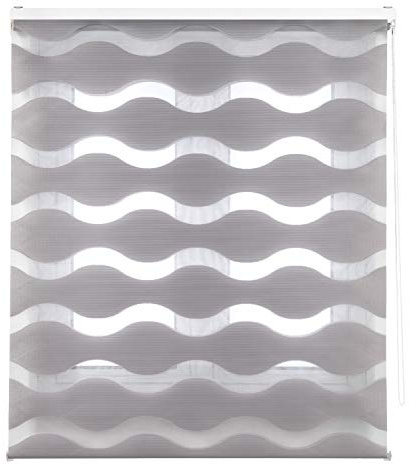Blindecor Lira Wellen – Doppelrollo Tag und Nacht, Silbergrau, 160 x 180cm (Breite x Höhe)