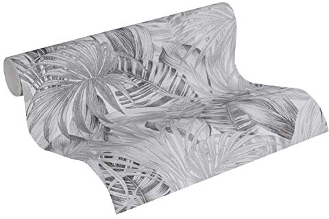 A.S. Création Carta Da Parati Jungle Greenery Carta da parati tessuto non tessuto 10.05 m x 0.53 m Nero Bianco Grigio Prodotto in Germania 368203 36820-3