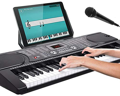 Bakaji Elektronische Musik-Tastatur, 61 Tasten, Klavier, multifunktional, mit 255 Rhythmen, 24 voreingestellten Songs, Schlagfunktion, AUX-Eingang, Notenhalter, Tablet und Mikrofon