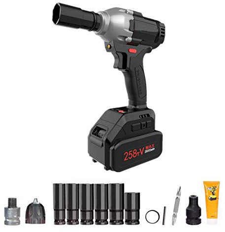 KS TOOLS Wireless Electric Impact Wrench, High Torque, Large Lithium Battery with Socket, Drill Chuck, Adapter, Battery, Charger