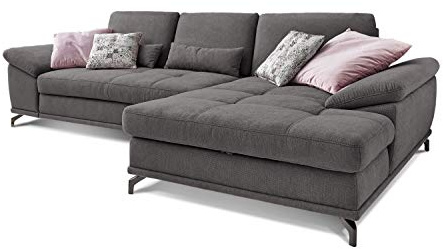 Cavadore Ecksofa Castiel mit Federkern / Großes Sofa in L-Form mit Sitztiefenverstellung und XL-Longchair / 312 x 89 x 173 / Webstoff, Grau