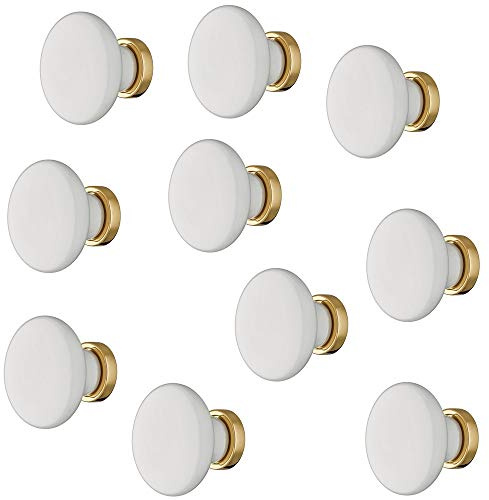 Gedotec Design Schubladen-Knopf Porzellan weiß Möbelgriff Antik Möbelknopf Vintage Schrankknopf für Schranktüren - CIVA | Knauf-Ø 30 mm | Tür-Knopf rund | 10 Stück - Rundknopf Messing mit Schrauben