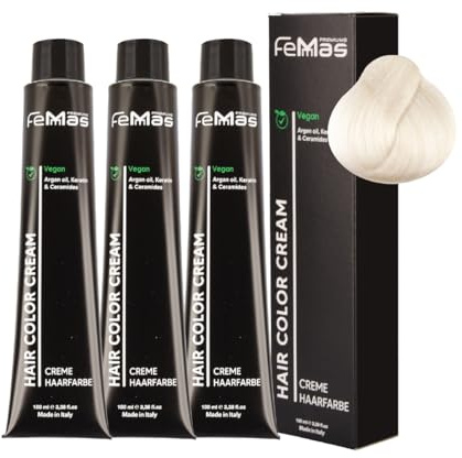 FemMas Haarfarbe Superaufheller 3x Ultra Asch 901 S I Creme Haarfarbe zur Aufhellung um bis zu 5 Tonstufen I Dauerhafte Haarfärbung für strahlende, haltbare Farbergebnisse I 100 ml