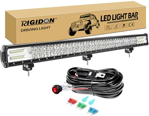 RIGIDON 45 Zoll 115cm 612W Wasserdichte Led lichtleiste kfz mit 12v kabelbaum kit, Offroad beleuchtung bar für Auto SUV UTV ATV, LKW 4x4, Fahrzeuge, 6000K Weiß led nebelscheinwerfer, Led arbeitslicht