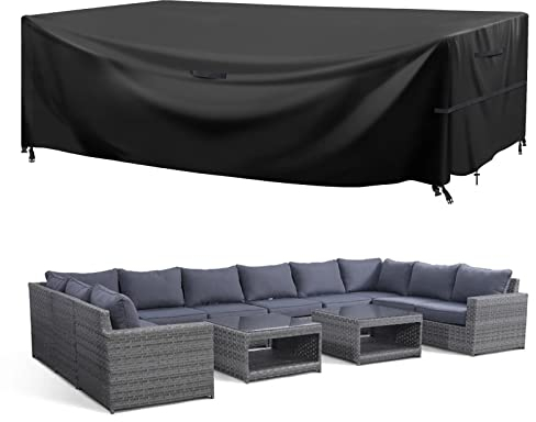 GARPROVM Garden Furniture Cover, Garden Table Cover 600D Heavy Duty Oxford Polyester Outdoor Patio Rectangular Cover Windproof,Waterproof&Anti-UV for Chair and Table Rattan Sofa Cover 315x180x74cm