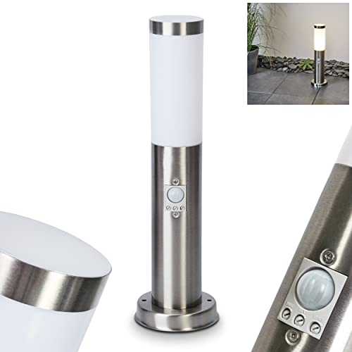 Lampada per vialetto da esterno Sessa con rilevatore di movimento, moderno zoccolo in metallo in nichel opaco/bianco, luce per vialetto 45,5 cm, lampada da giardino, E27, IP44,senza lampadina/e