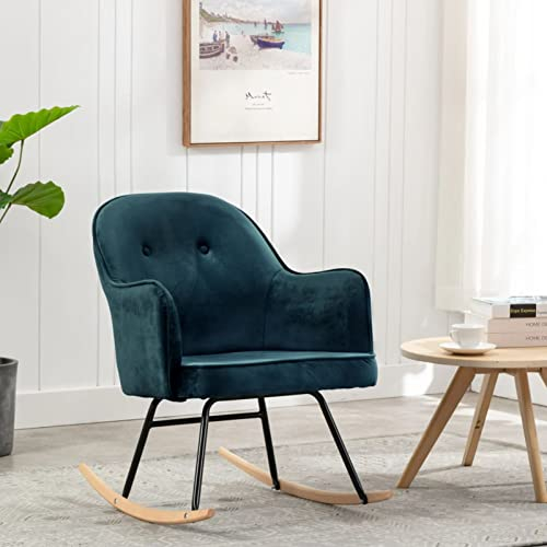 Tidyard Schaukelstuhl Relaxstuhl Schaukelsessel Wohnzimmersessel Lounge mit dick gepolsterte Kissen Blau Samt