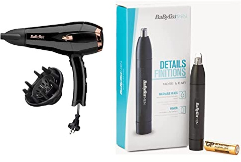 Babyliss Cordkeeper 2000 Ionic-Haartrockner D373E, einzigartige Kabeleinzugsfunktion Im Griff, 2000 Watt schwarz & MEN E650E Nasen- und Ohrhaartrimmer