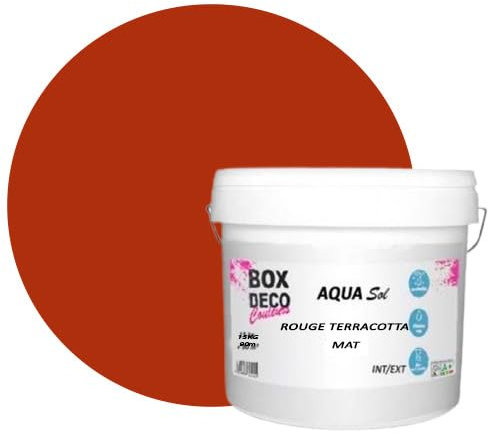 BOX DECO COULEURS Peinture Sol extérieur/intérieur acrylique haute résistance aspect mat Aqua Sol - 15Kg, Rouge Terracotta