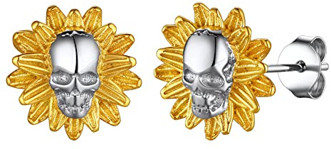 Richsteel Boucles D'oreilles Tiges Tête De Mort Tournesol Homme Garçon Clou d'oreille Acier Inoxydable Bijoux Gothique Bijoux