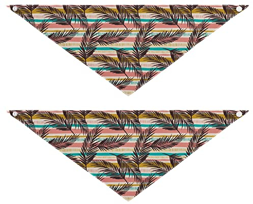 2 Stück Hundehalstücher Haustier Bandana Schal Druckknopf Dreieck Lätzchen Halstuch Set Haustier Urlaub Zubehör Dekor für kleine bis große Welpen Hunde Katzen mittelgroße tropische Blätter